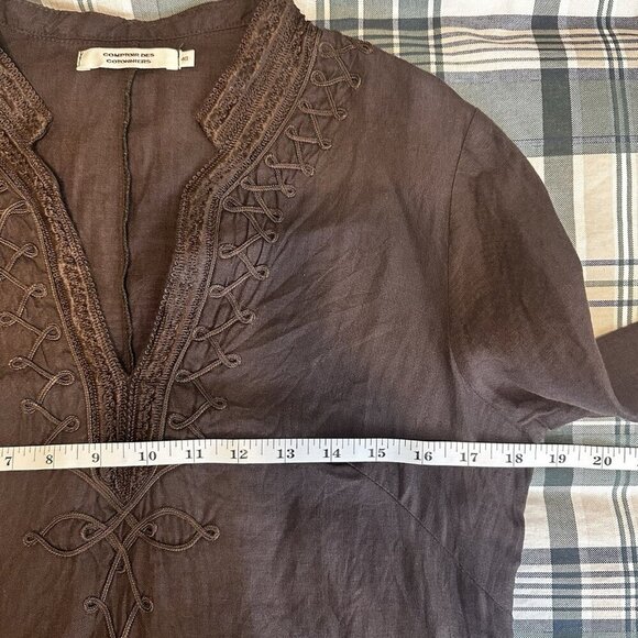 Comptoir Des Cotonniers Brown Linen Tunic Dress EU 40 US 8 Embroidered Boho - Picture 12 of 13